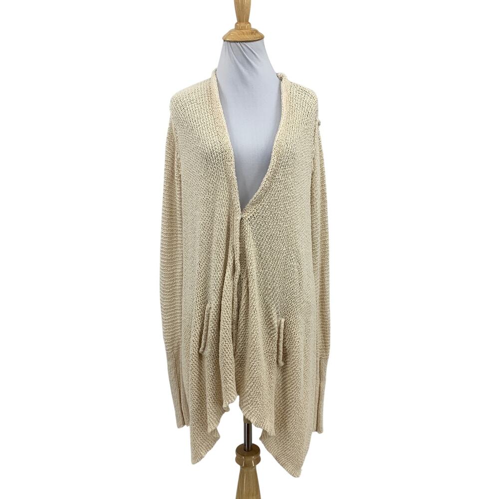 Free People Cardigan Womens M Medium Cream Knit Staggered Hem Chunky Boho Tunic